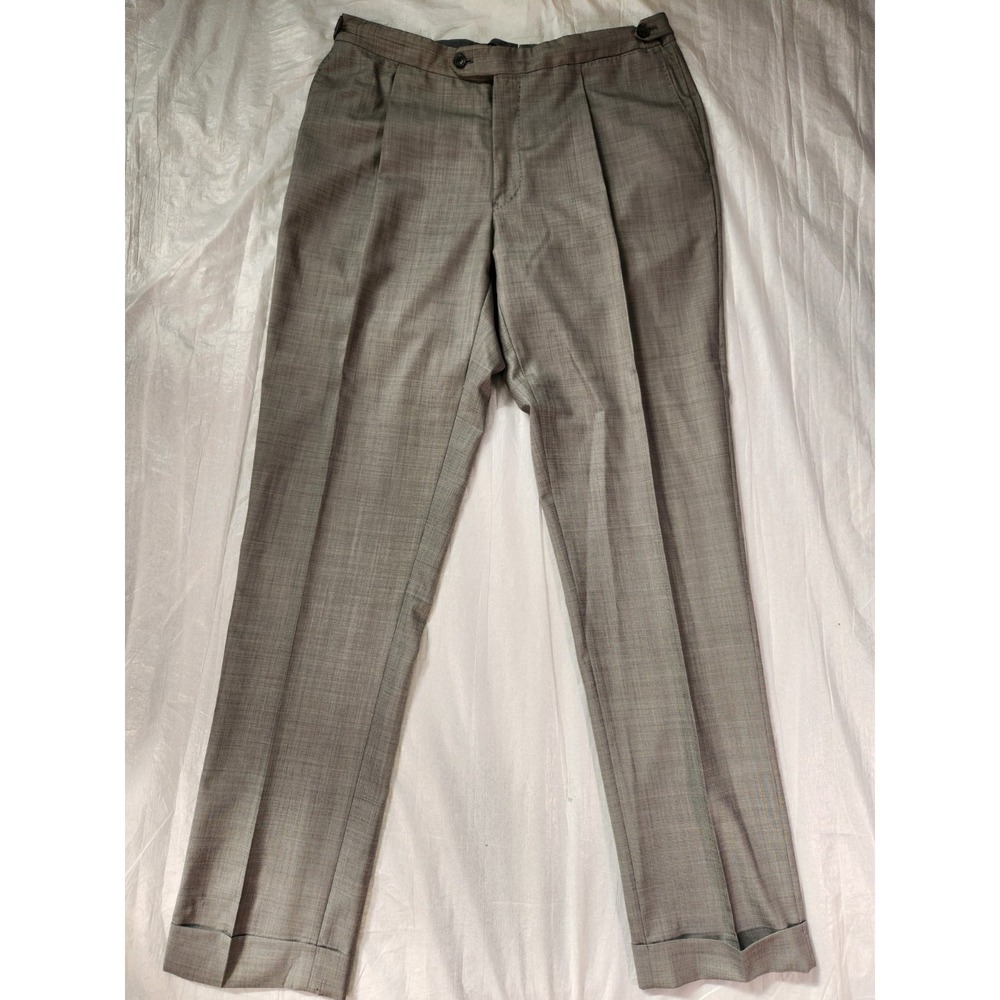 J Hillburn Dress Pants Mens 35x33 Gray Wool Pleated Cuffed Straight Leg